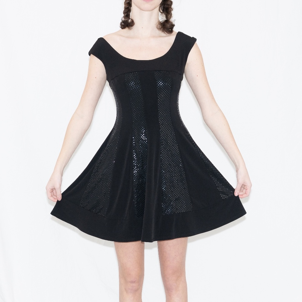 Y2k black sequin mini dress size 8 petite connected polyester spandex